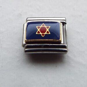 Star of David on blue enamel 9mm stainless steel italian charm bracelet link new